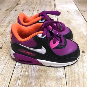 Nike Air Max 90 Girls Size 6C Black White Purple